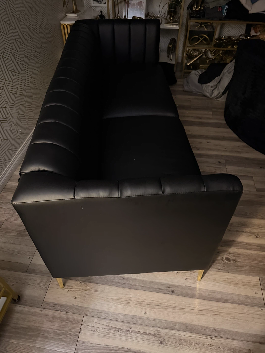 Modern Black Velvet Sofa with Gold Legs - photo 4