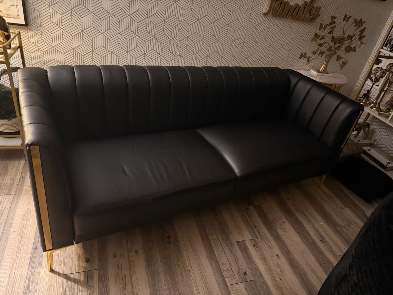Modern Black Velvet Sofa with Gold Legs - photo 5
