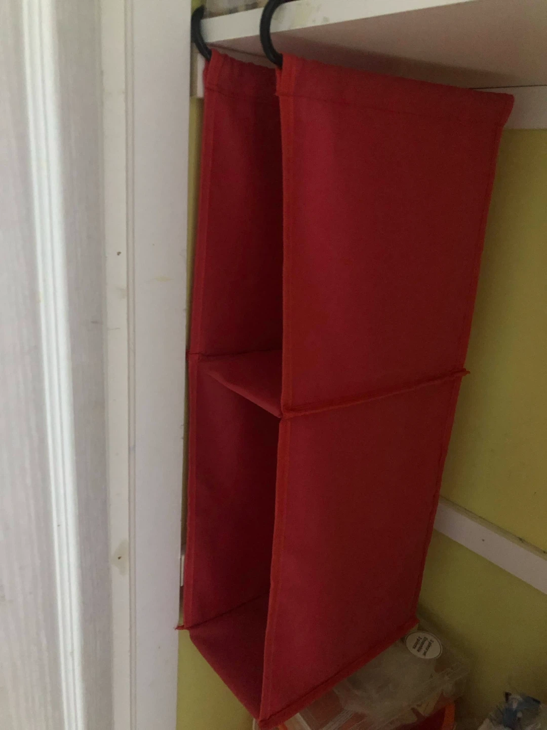 Red hanging closet organizer