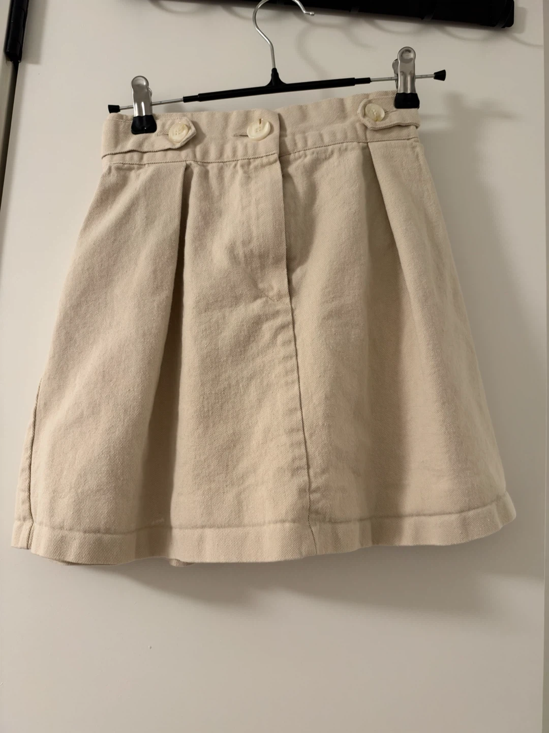 Beige Cotton Pleated Skirt