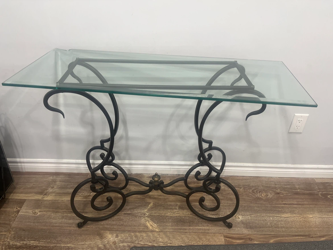 Wrought Iron Console Table with Glass Top
