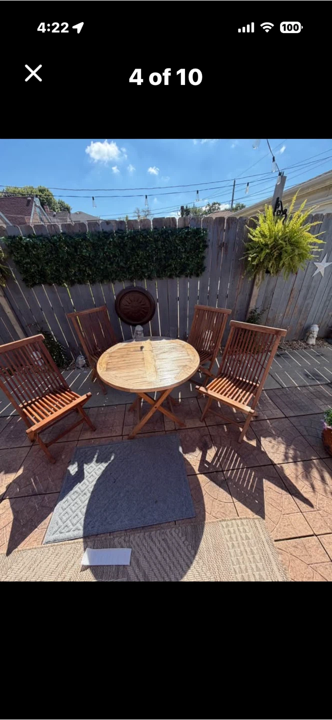 Teak Wood Folding Patio Table and 4 Chairs