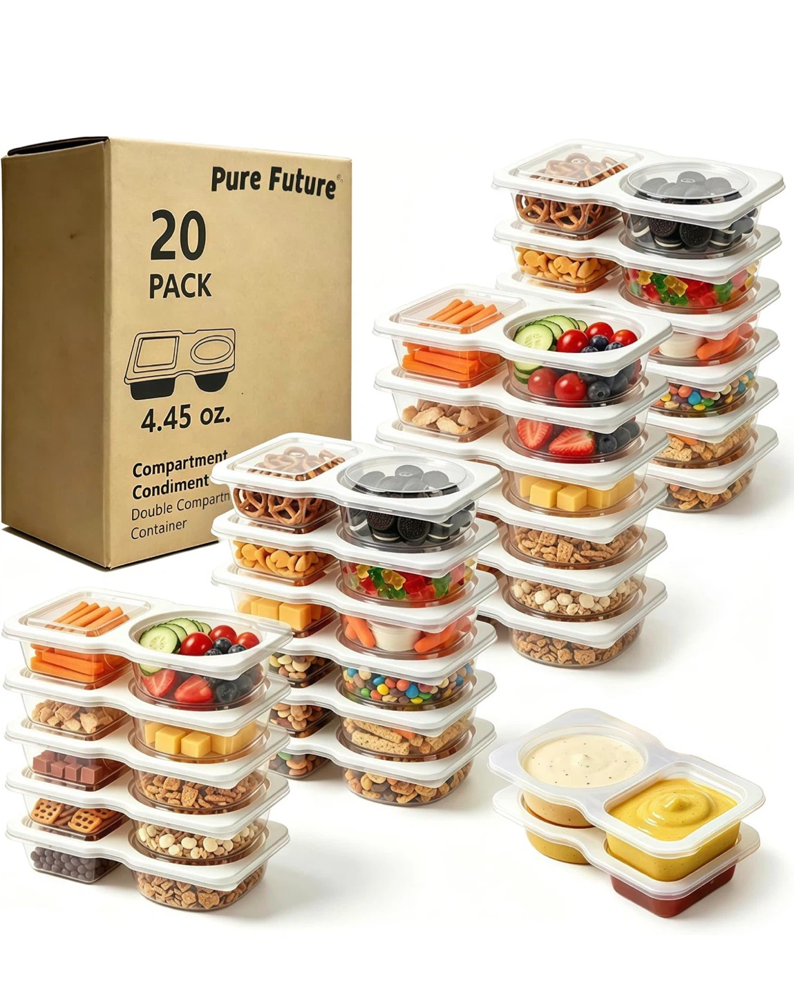 Double Compartment Snack Container - 20 Pack