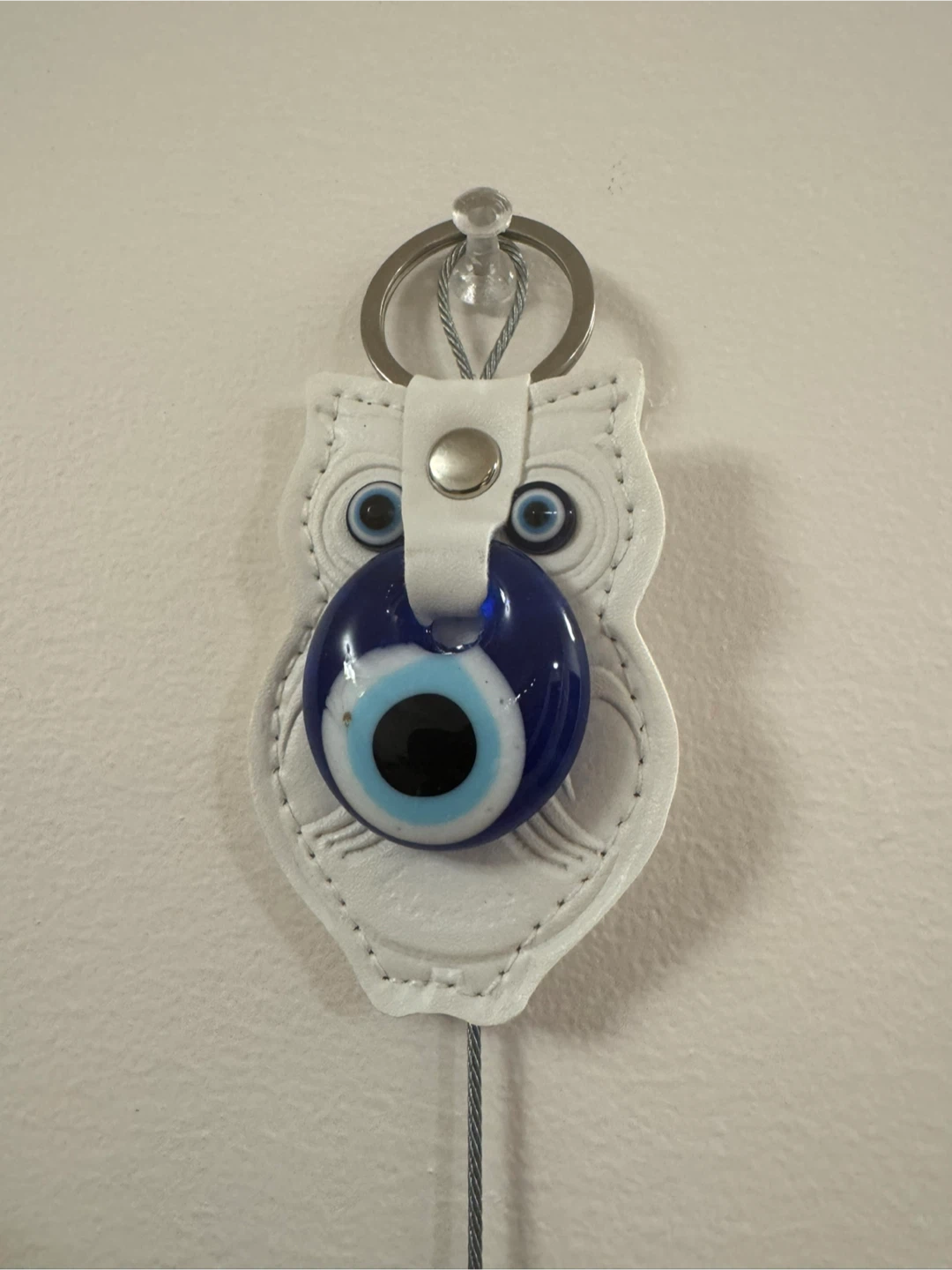 White Owl Evil Eye Keychain