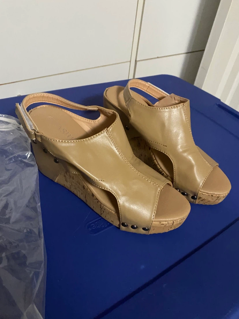 BEIGE CORK WEDGE PEEP TOE SANDALS – SIZE 40 NEW - photo 4