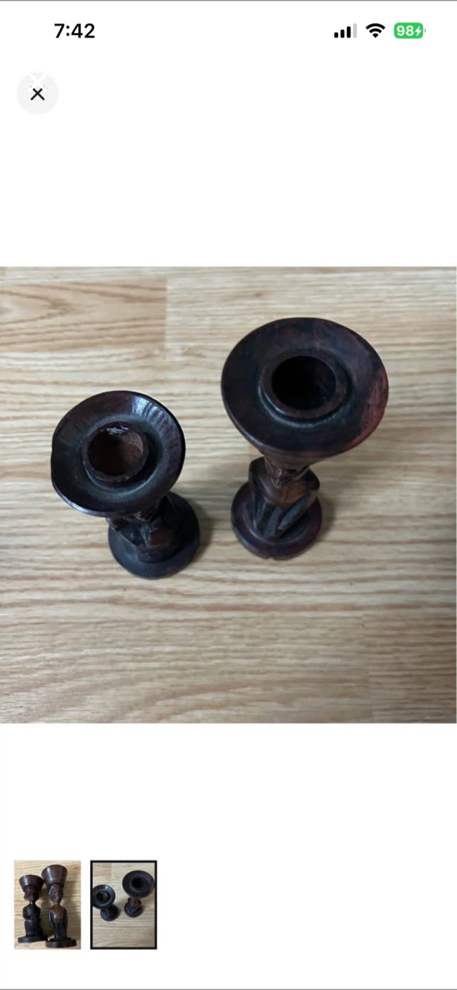 Set of Two Hand-Carved Wooden Figure Candle Holders - photo 2