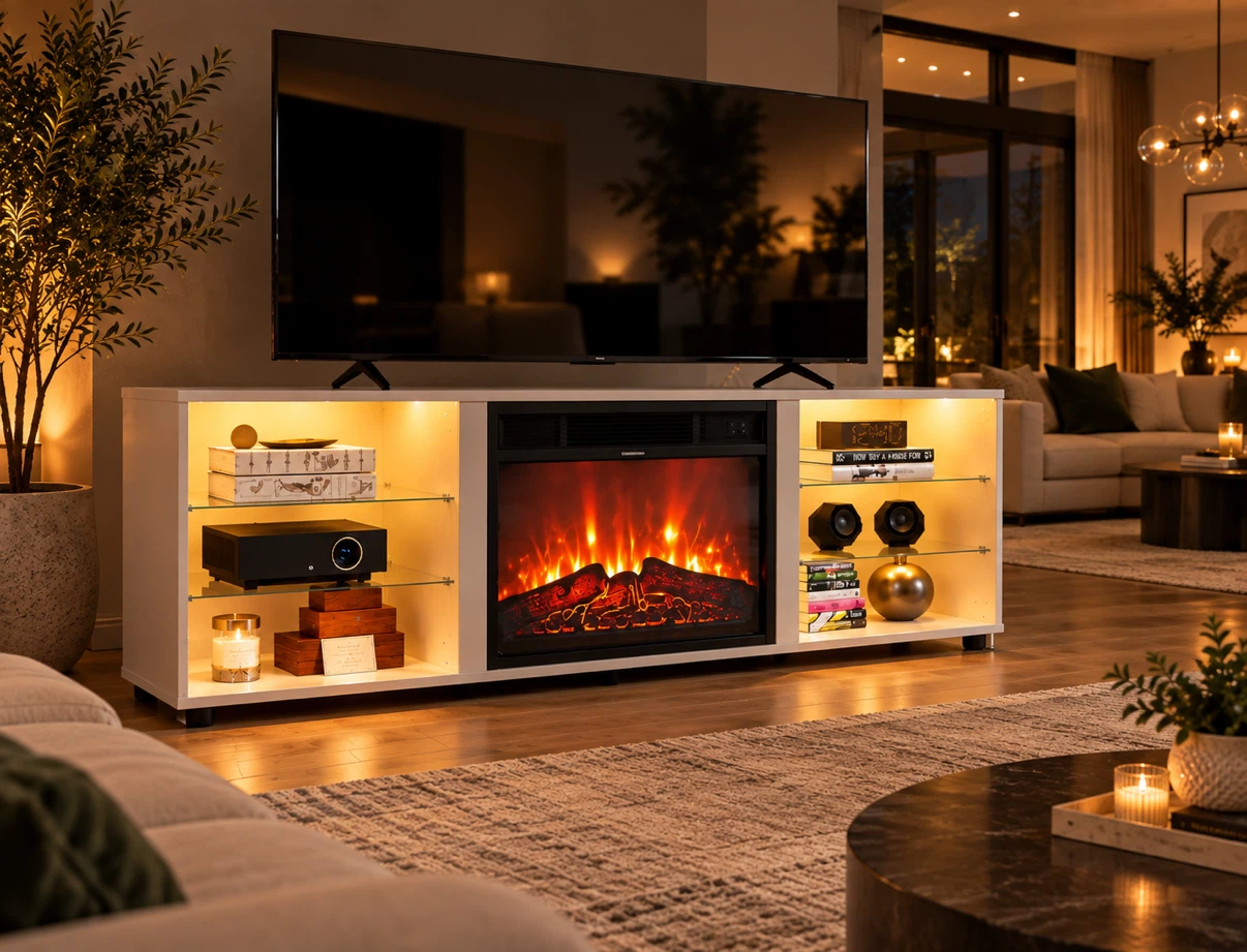 White Electric Fireplace TV Stand