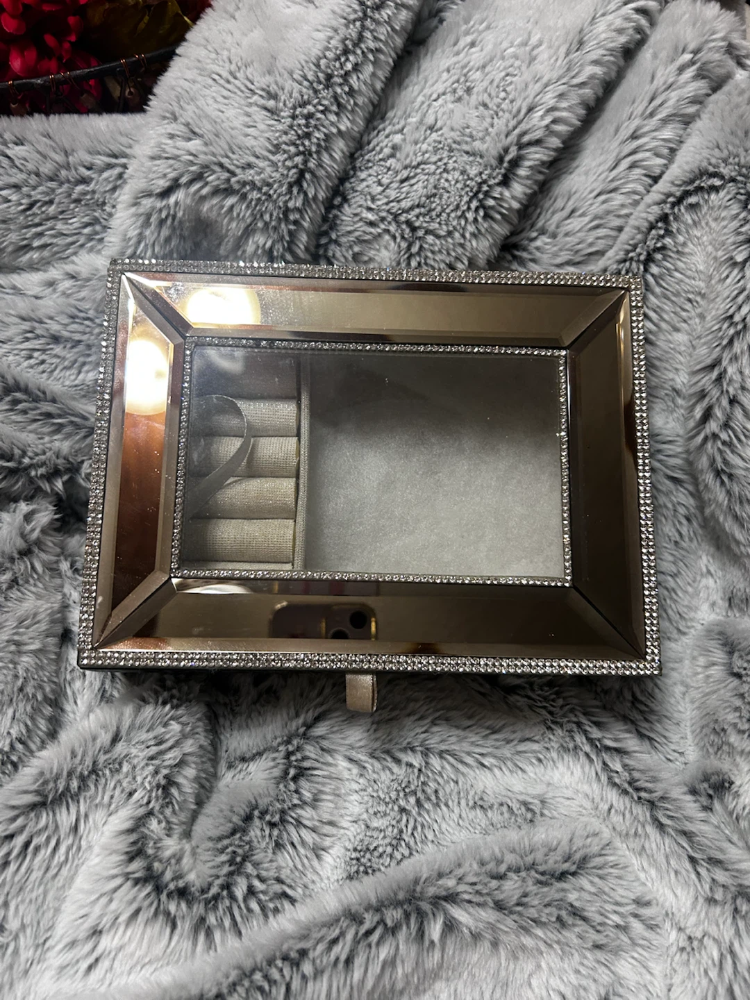 Mirrored Jewelry Box with Rhinestone Trim