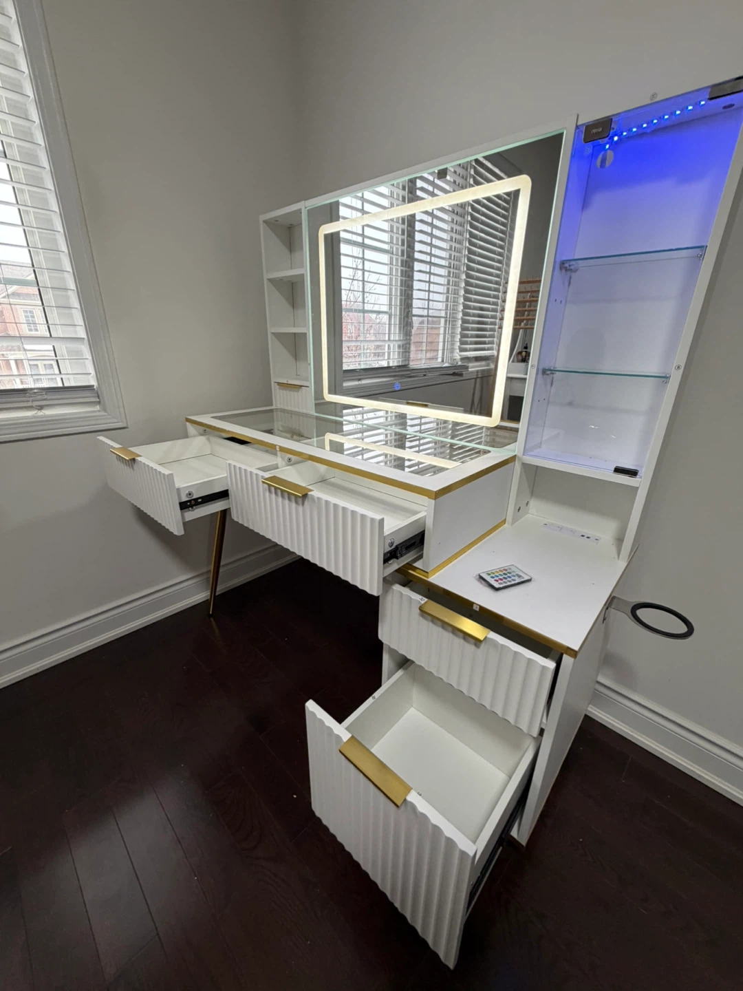 White and Gold Vanity Table with LED Mirror