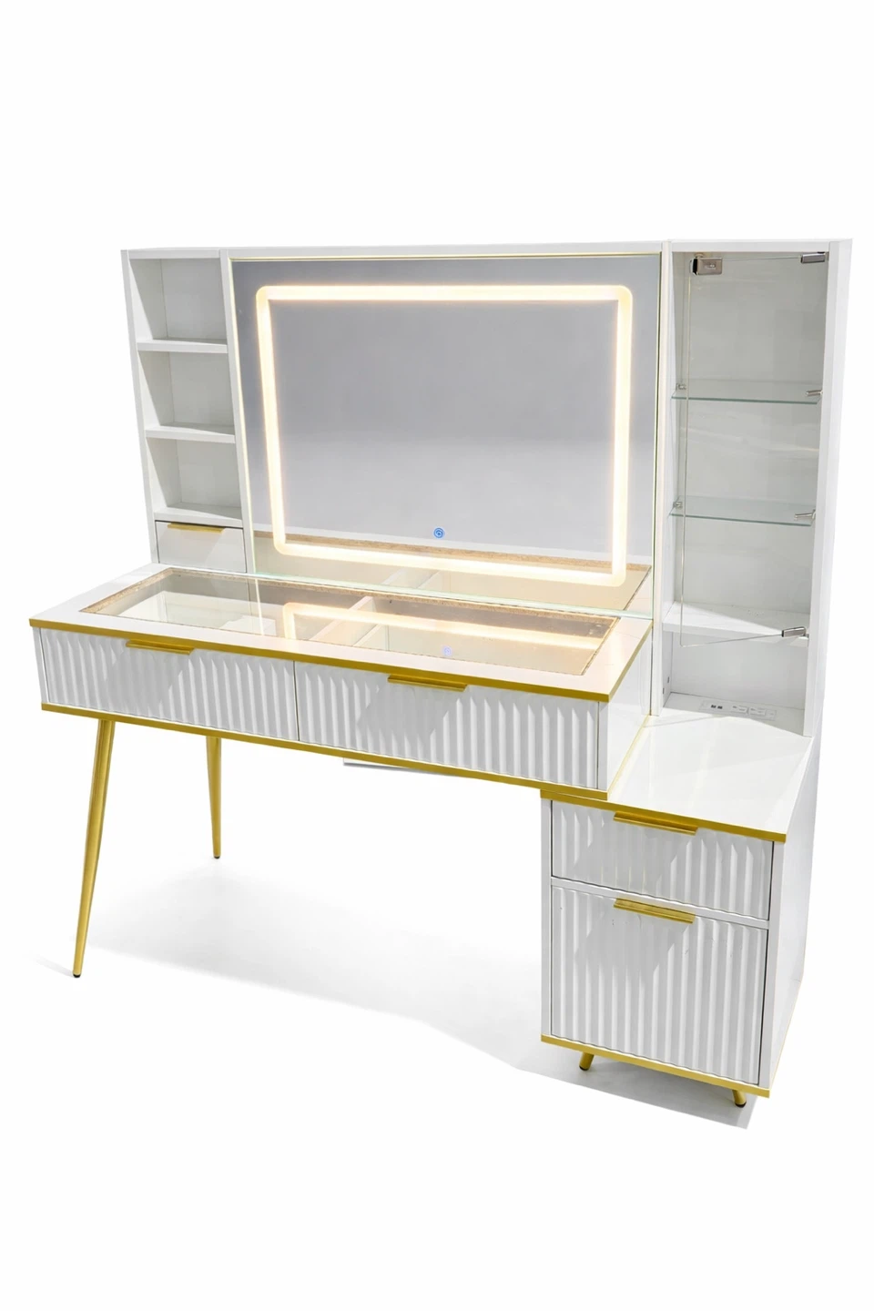 White and Gold Vanity Table with LED Mirror - photo 2