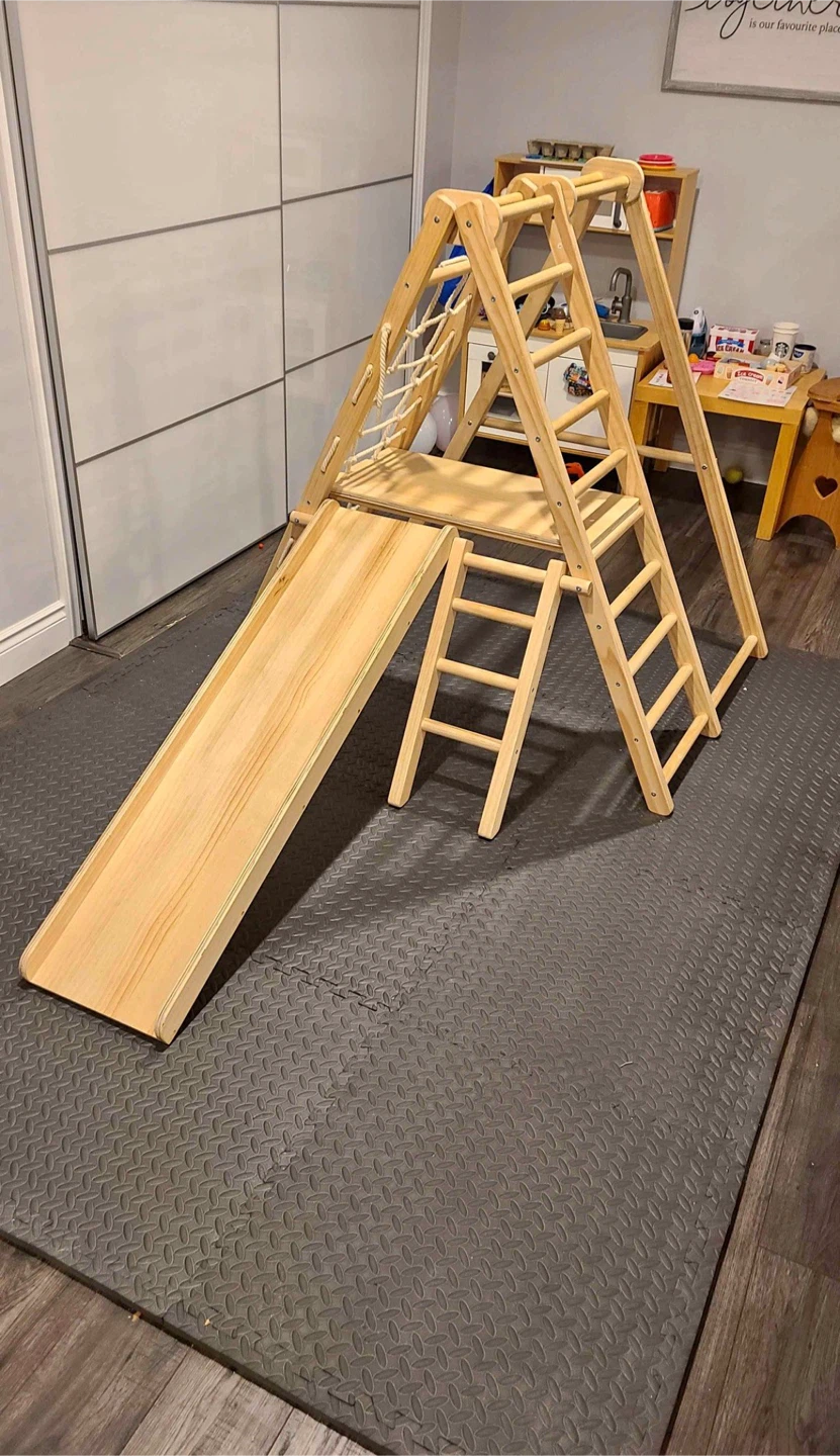 Wooden Kids Indoor Climbing Triangle with Slide