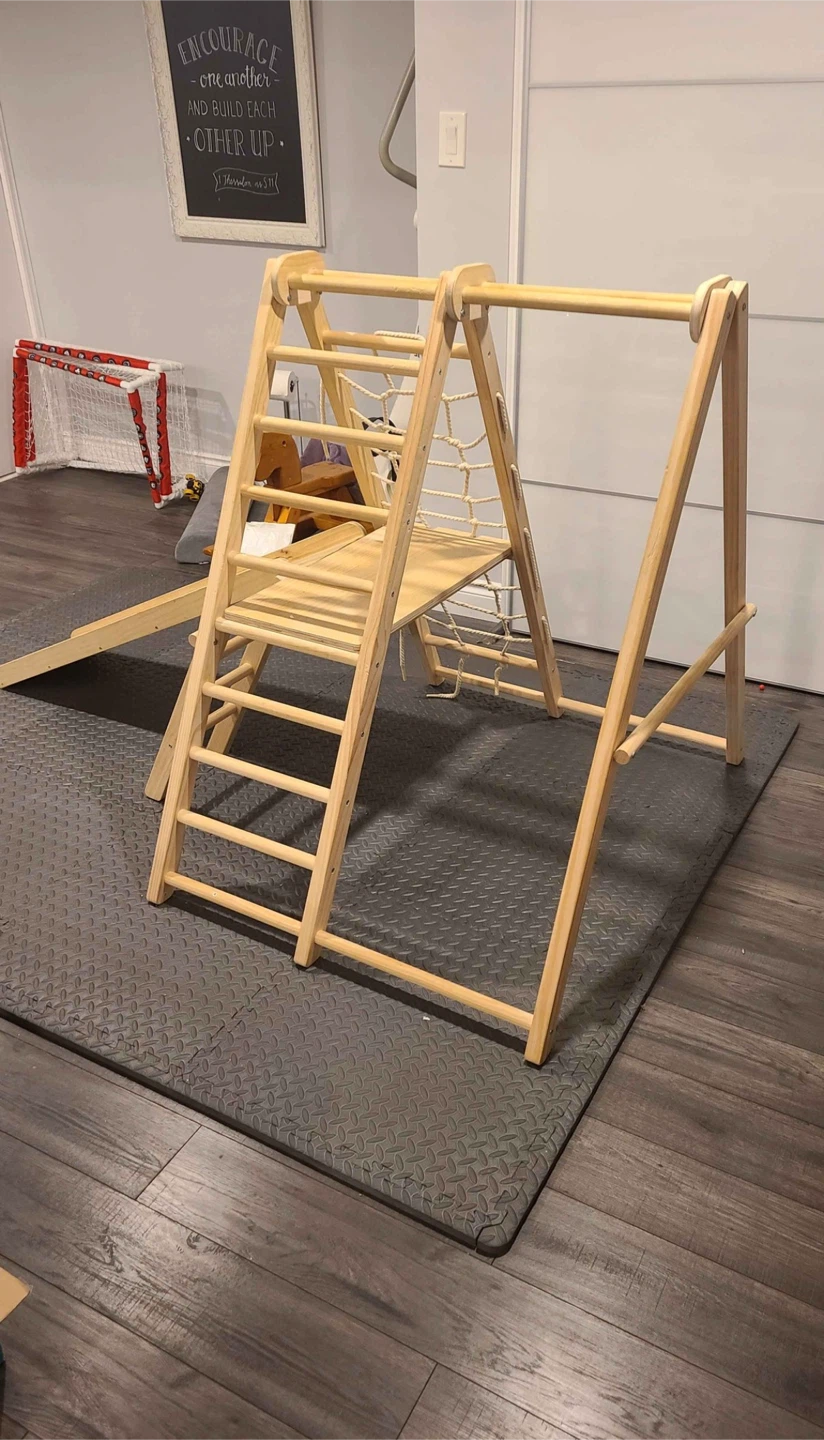 Wooden Kids Indoor Climbing Triangle with Slide - photo 2