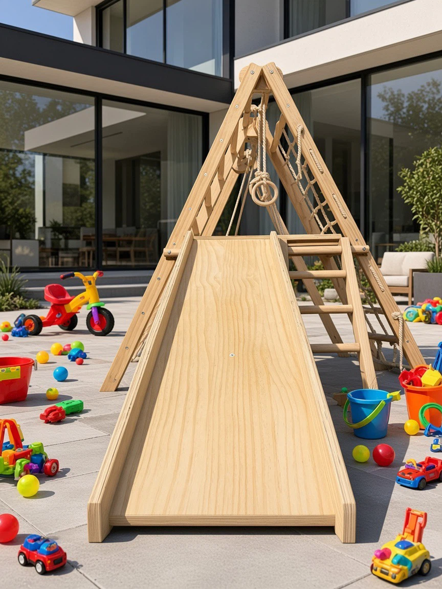 Wooden Kids Indoor Climbing Triangle with Slide - photo 3