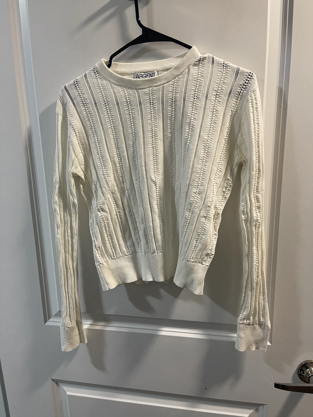 Argent White Cotton Knit Long Sleeve Sweater