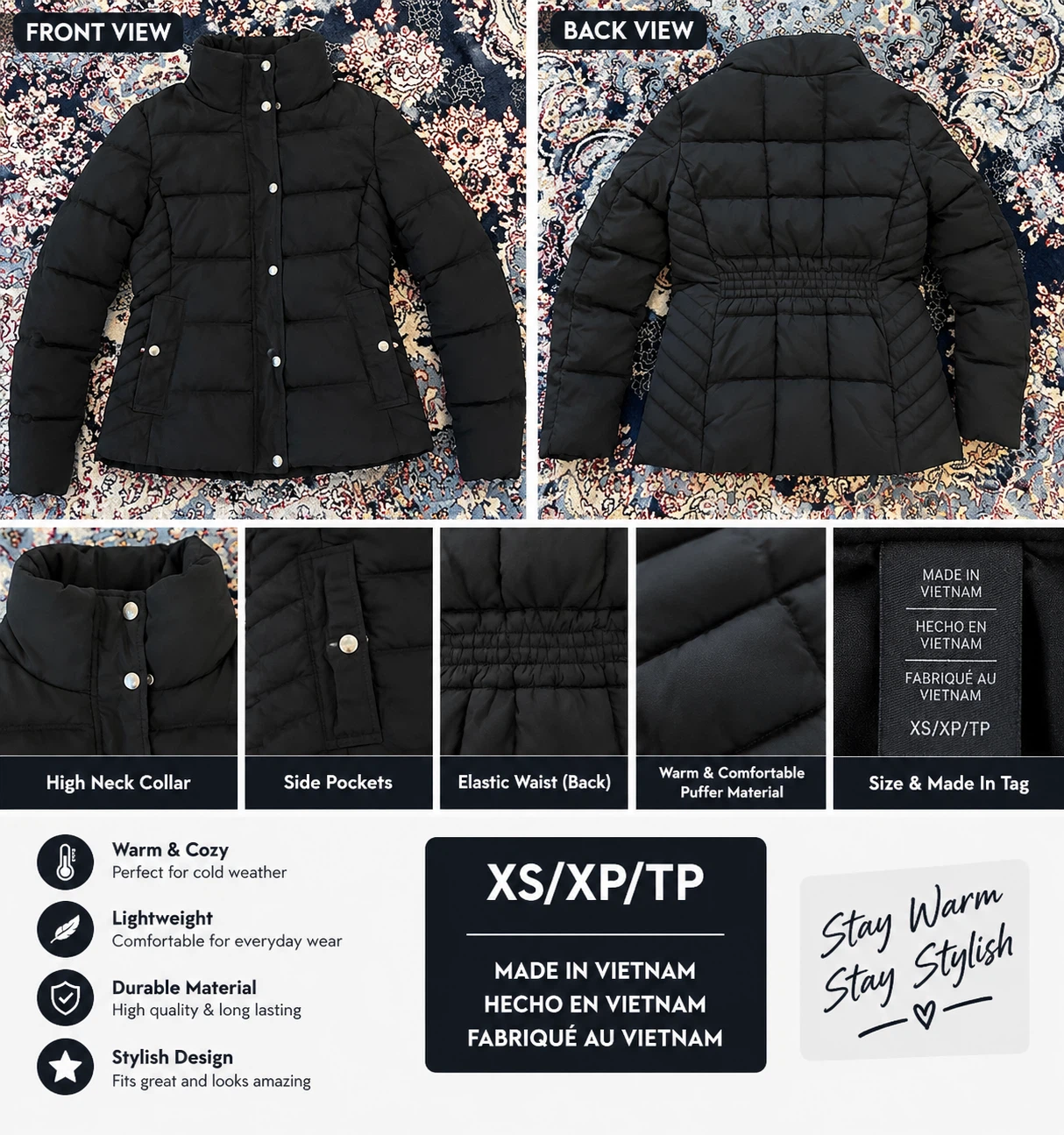 Black Puffer Jacket Size XS