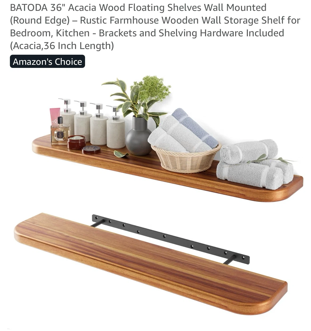 BATODA 36" Acacia Wood Floating Shelves (Set of 2) 36I