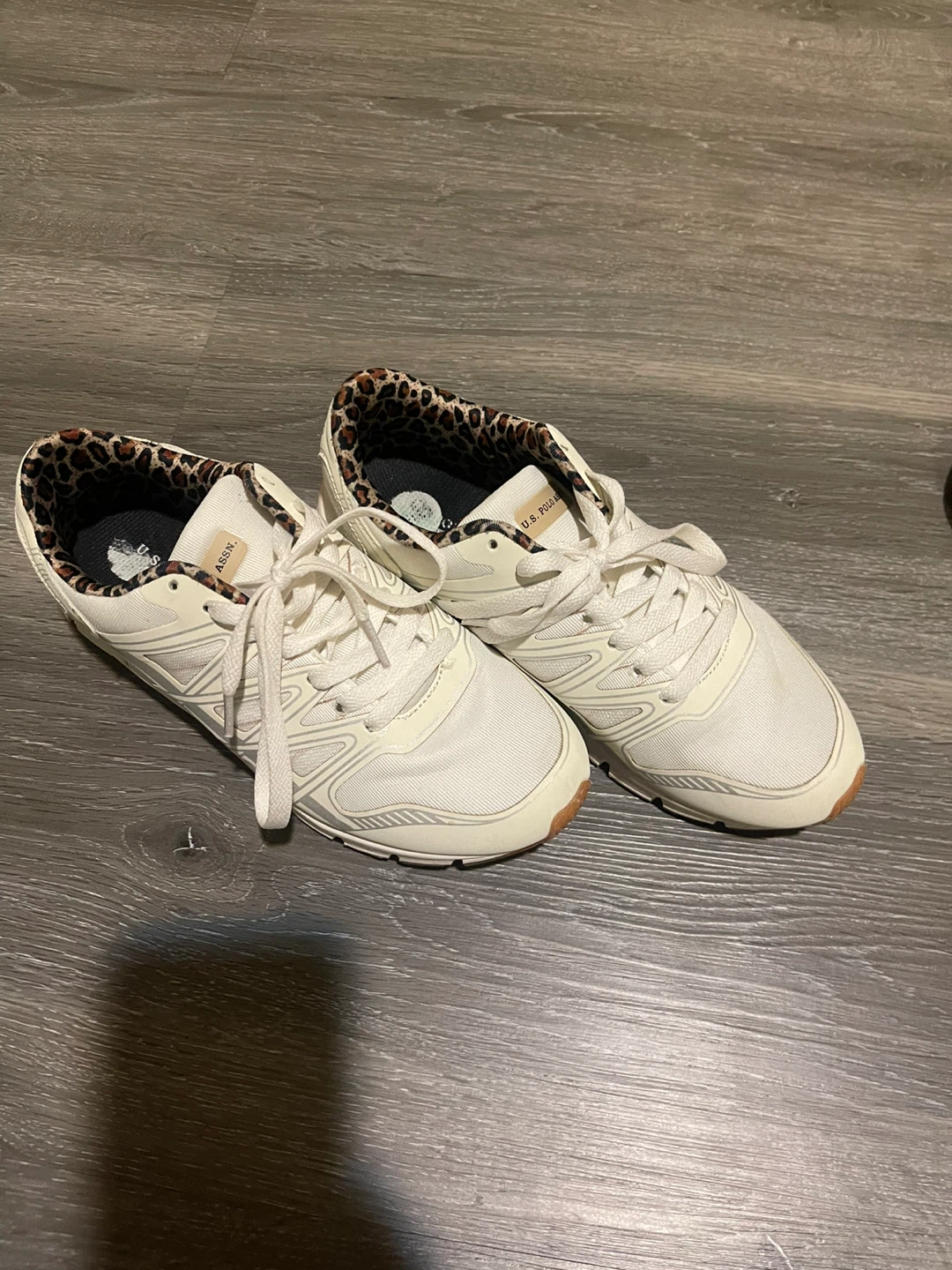 U.S. Polo Assn. Sneakers, White and Leopard Print, Size 8.5