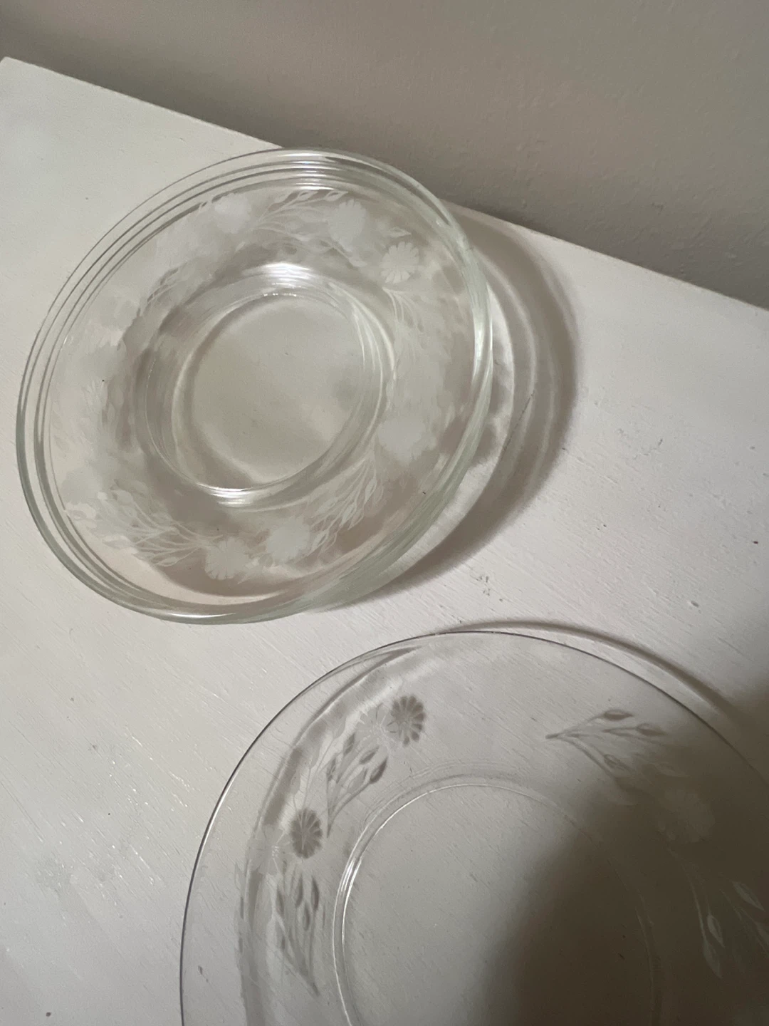 Vintage Etched Clear Glass Floral Saucers - 6 - photo 2
