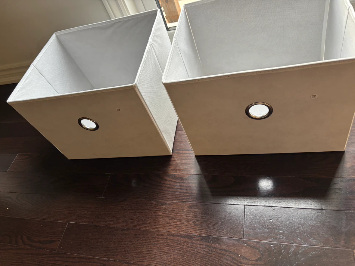 Set of 2 Beige Fabric Storage Bins