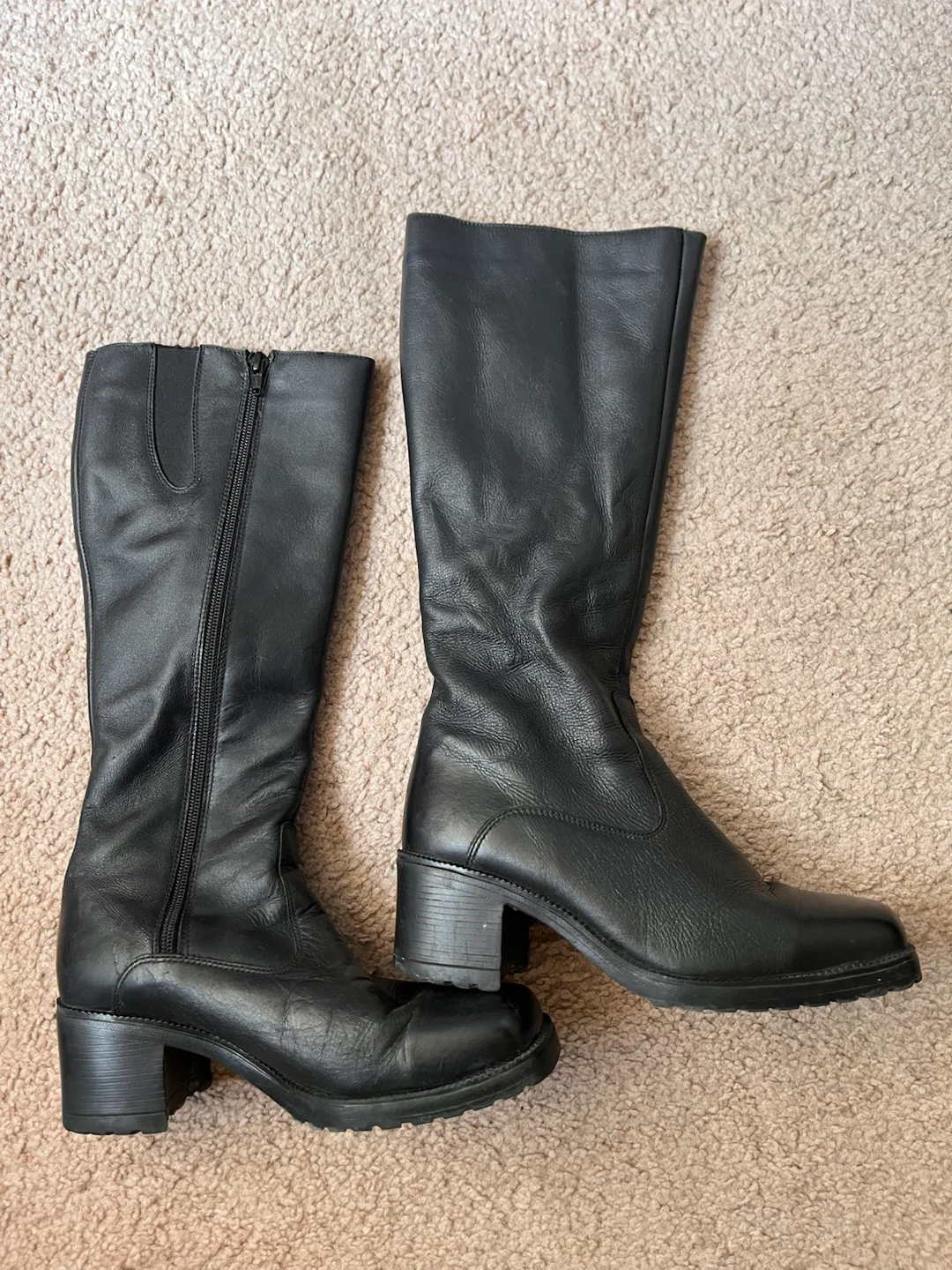 Black leather fur-lined knee-high boots size 7.5 M