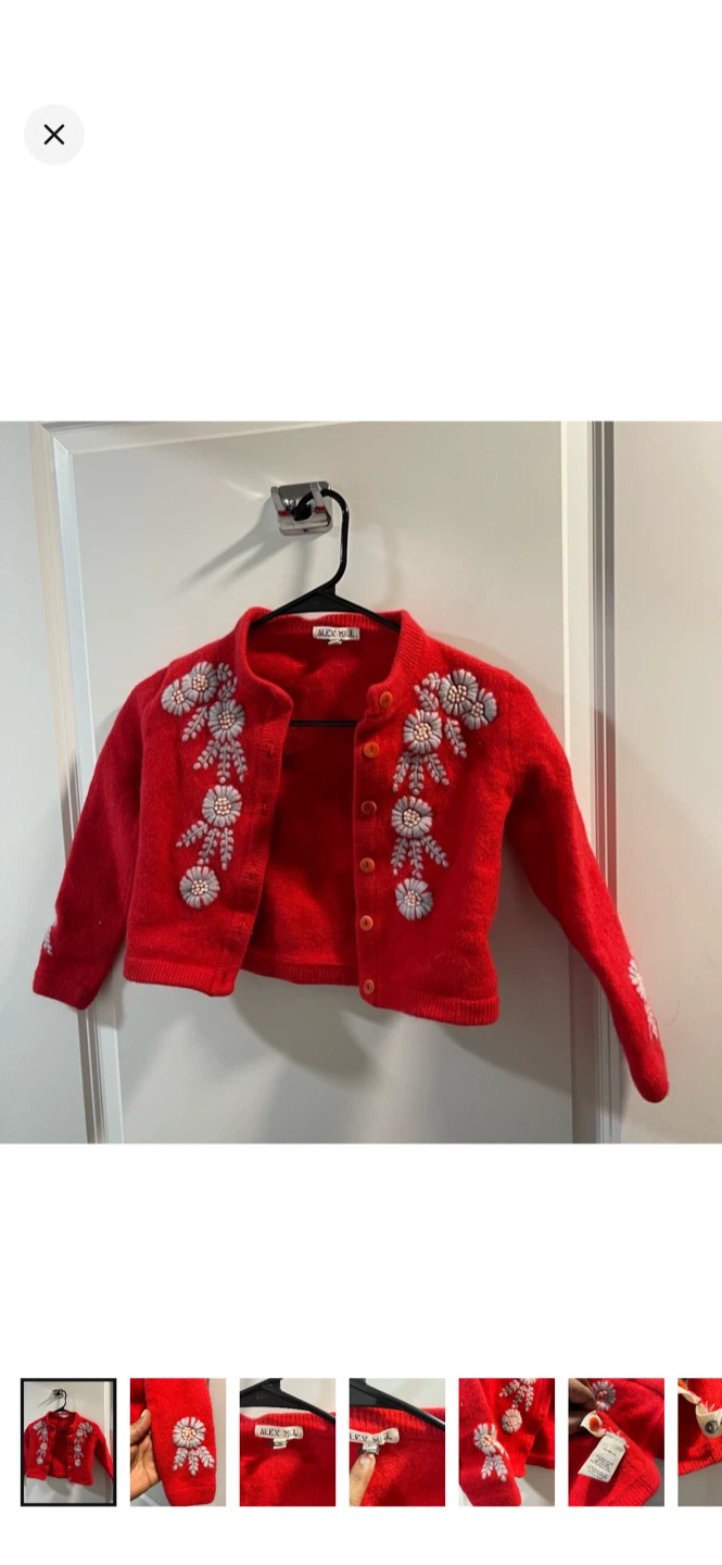 Alex Mill Floral Embroidered Red Cardigan