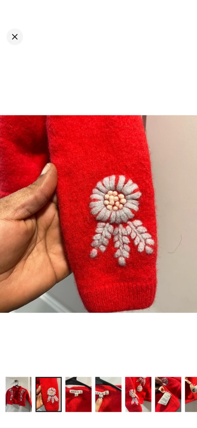 Alex Mill Floral Embroidered Red Cardigan - photo 2