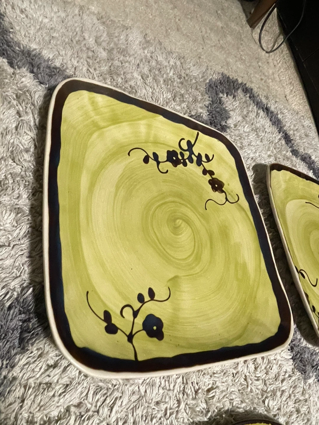 Set of Olive Green Stoneware Plates