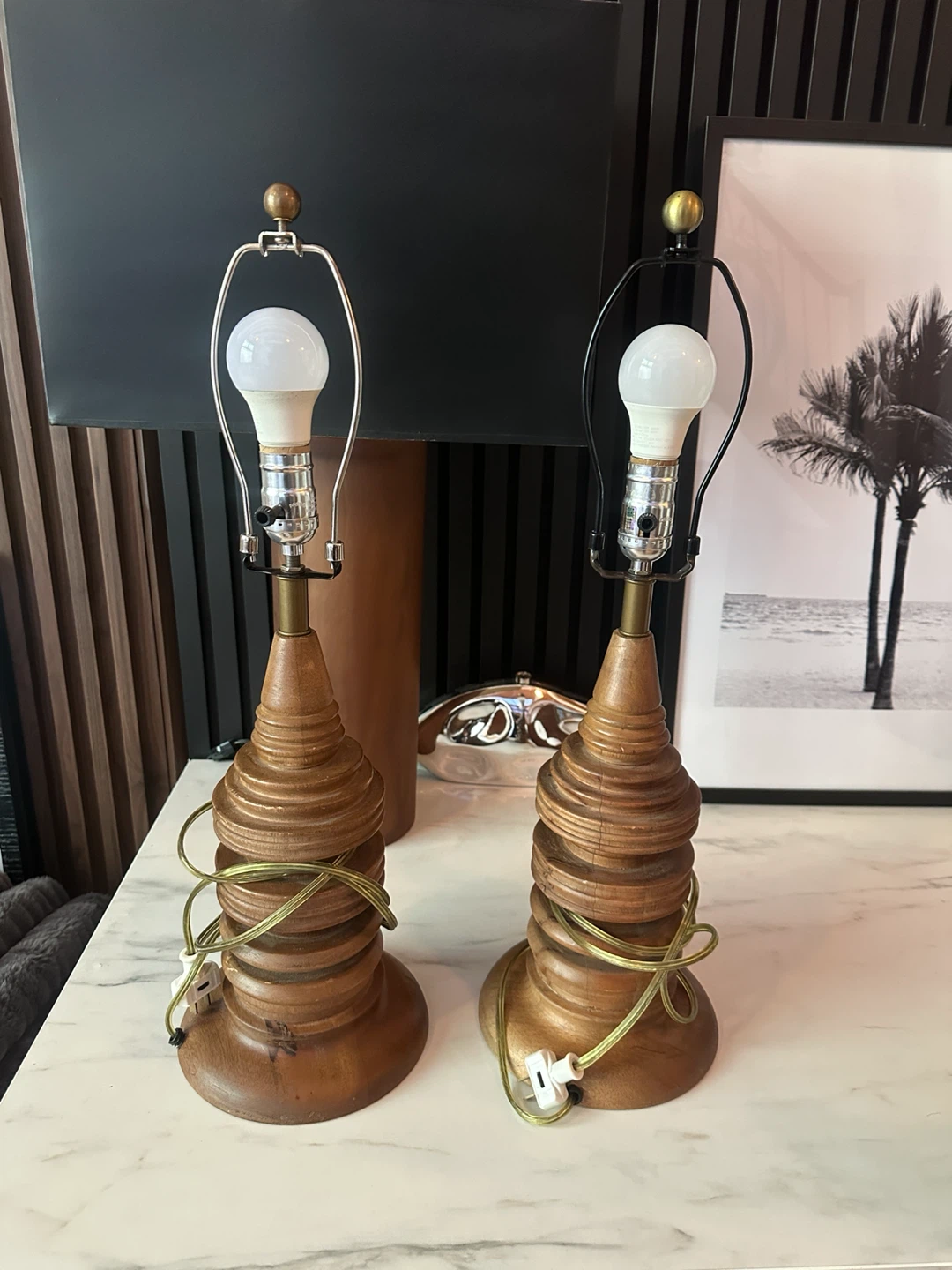 HIS & HERS NIGHT STAND TABLE LAMPS VINTAGE MCM STYLE LIGHT - photo 2