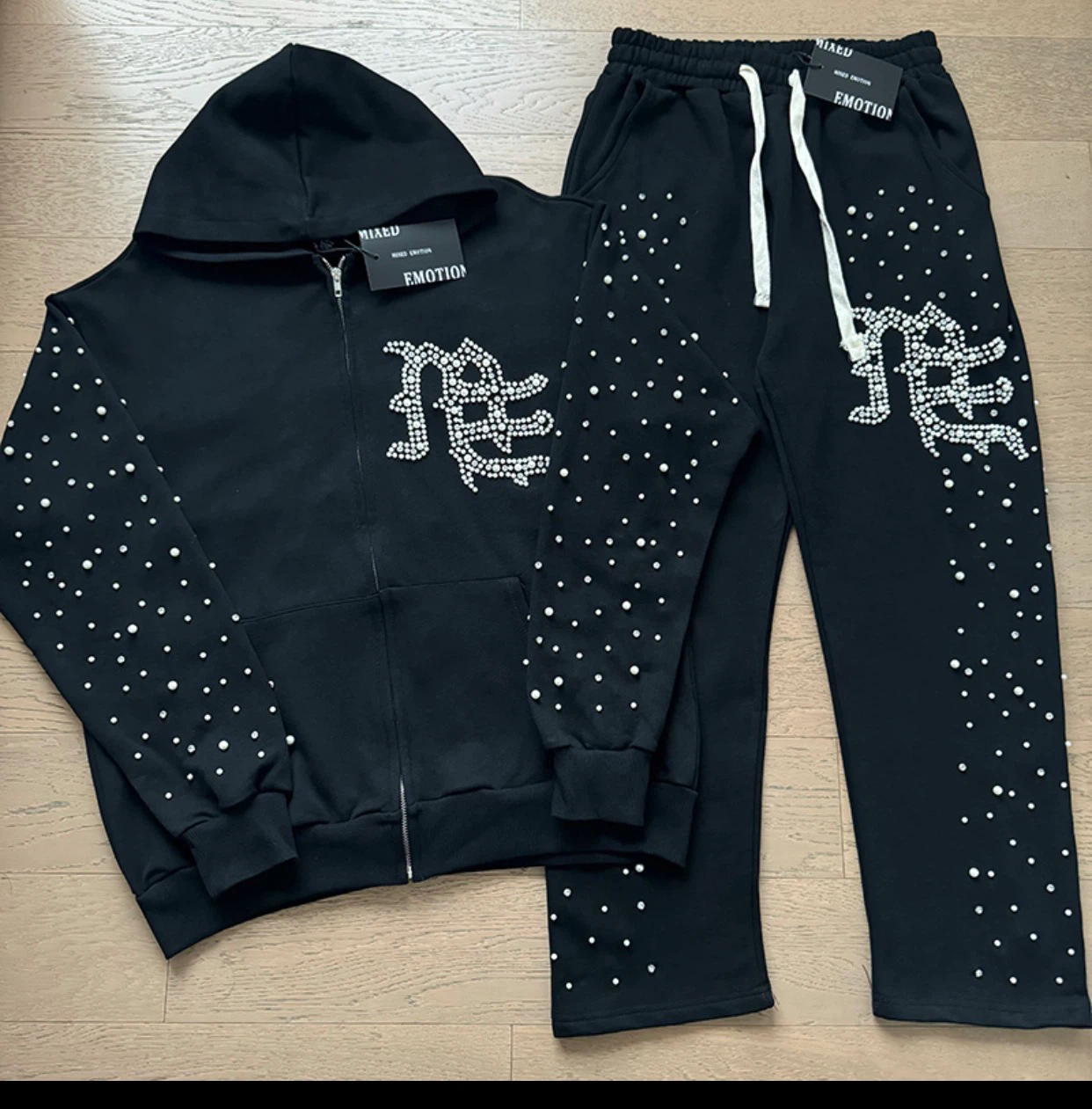 Mixed Emotion Rhinestone Pearl Tracksuit Set - photo 2