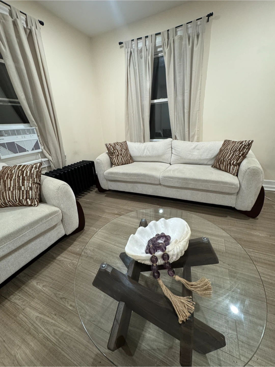 Set of Two Cream Boucle sofas and Coffee Table
