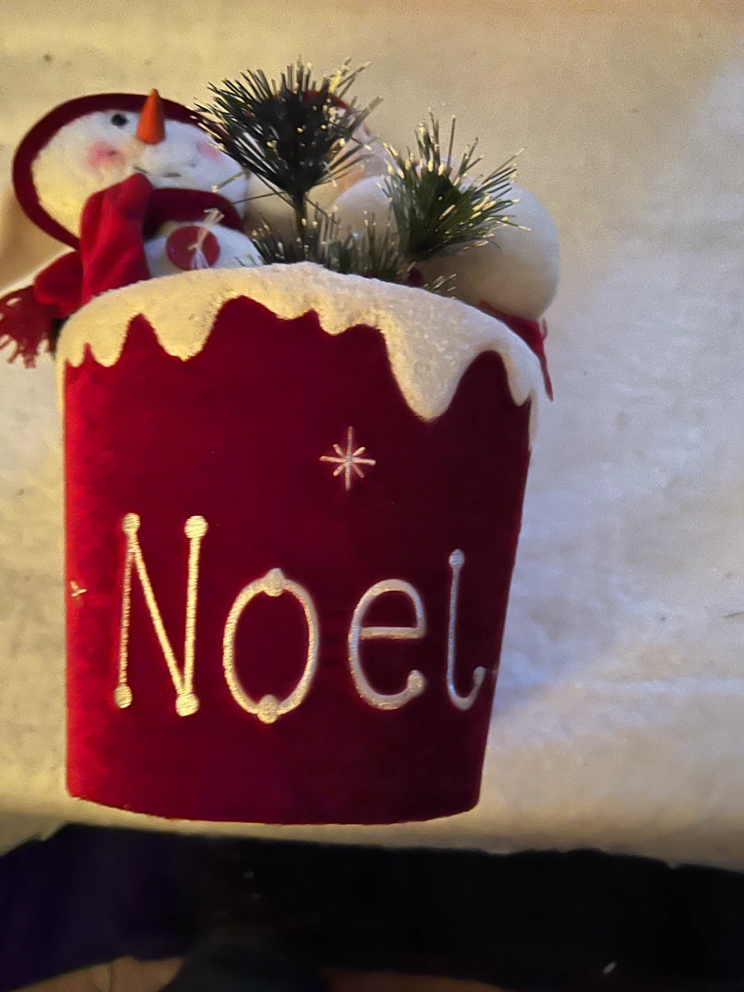 Noel Bucket with Snowman Ornament