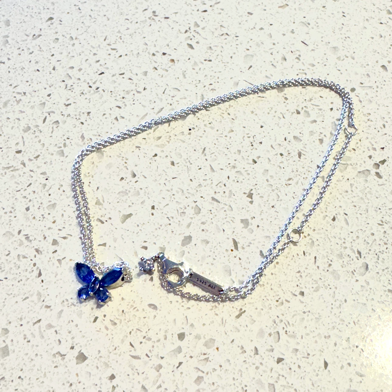 Pandora Blue Butterfly Necklace, Sterling Silver - New