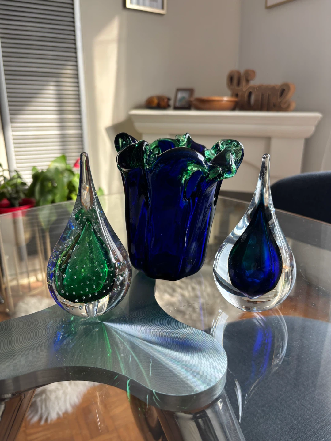 Murano Glass Vase and Teardrop Sculptures