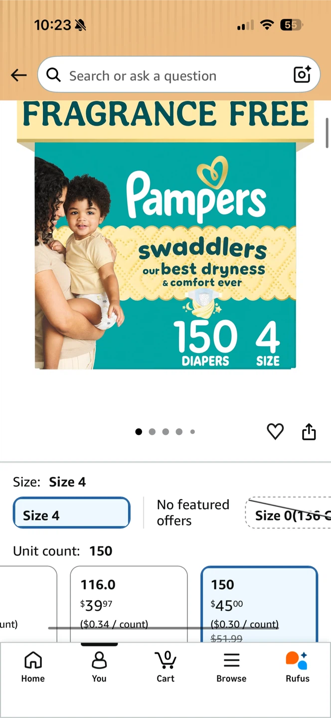 Pampers Swaddlers Size 4 Diapers 150 Count