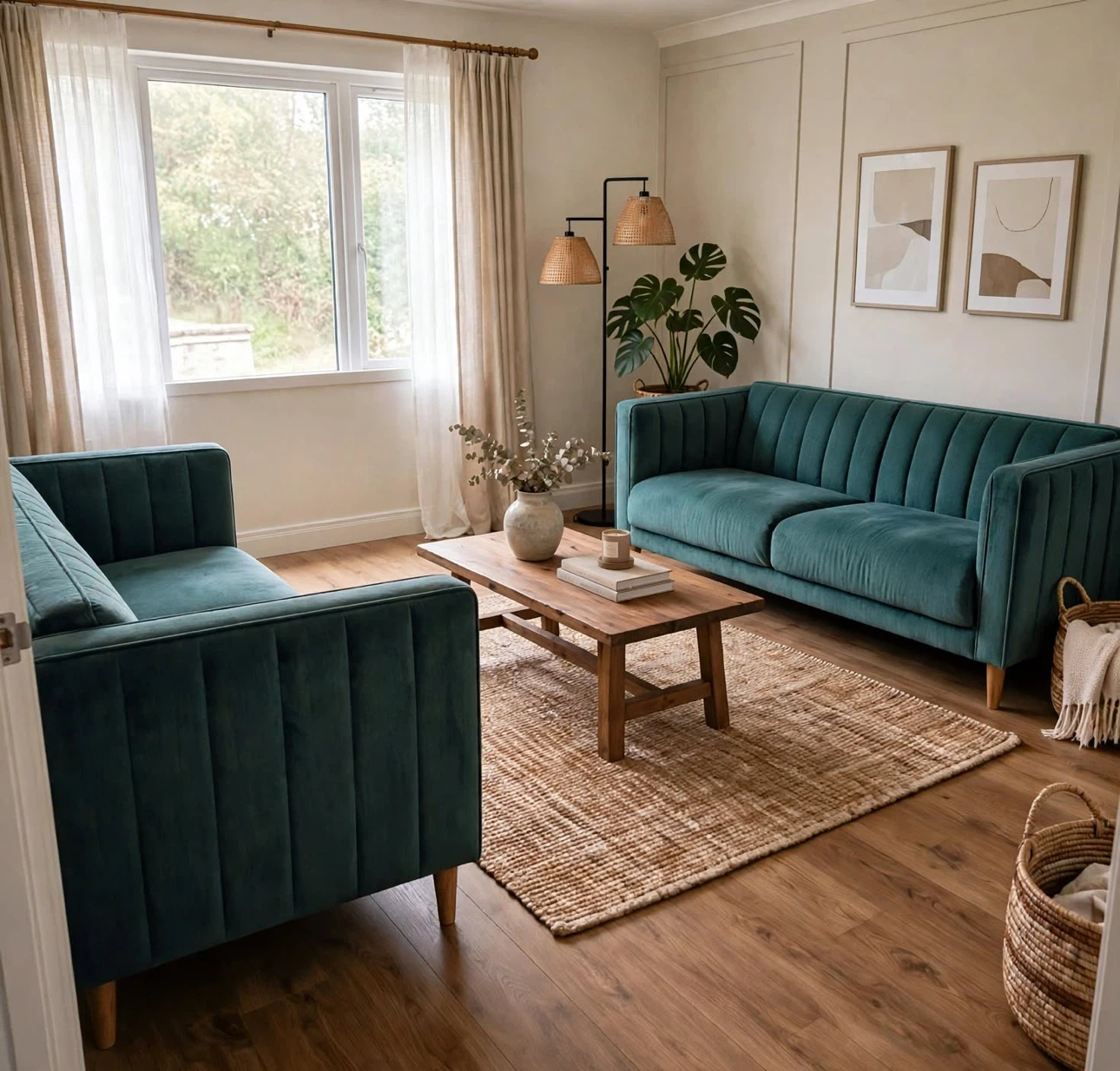 Teal Velvet Channel Tufted Sofa and Loveseat Set - photo 4