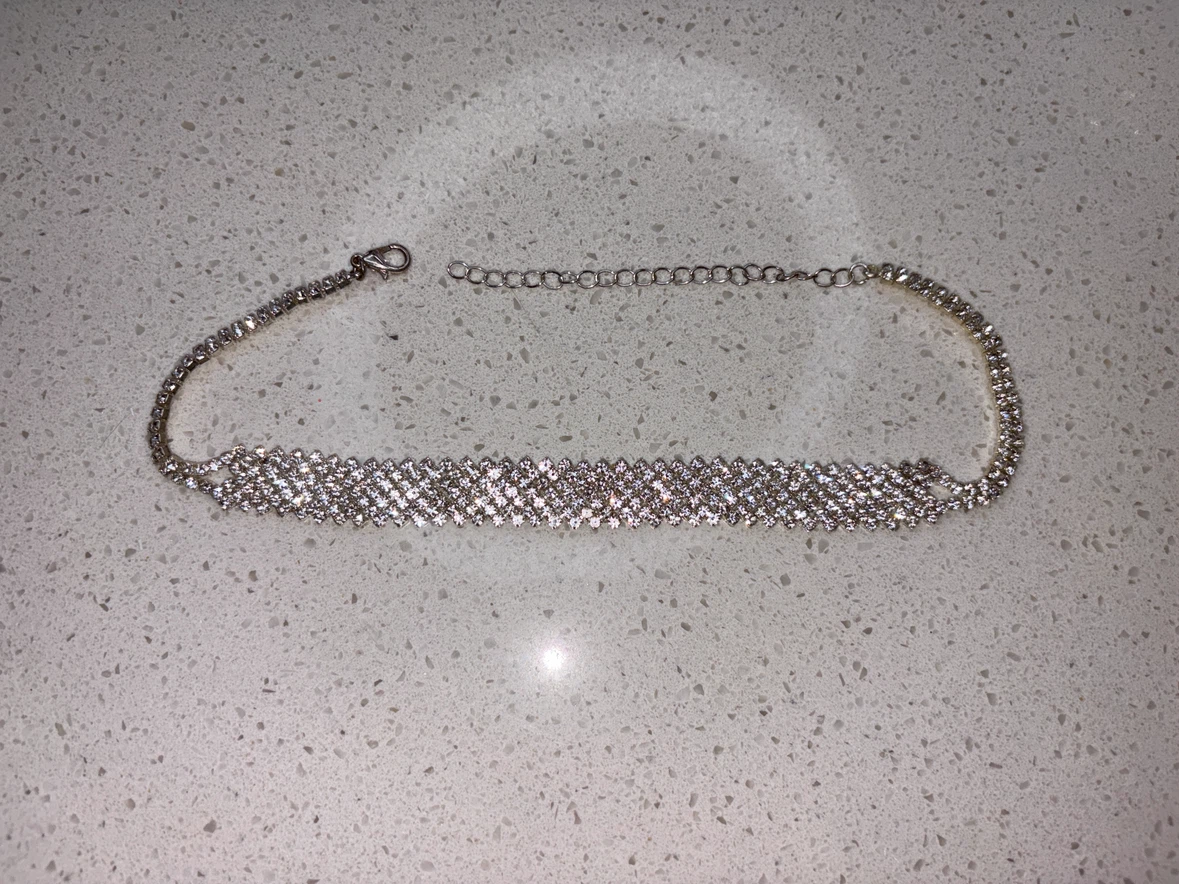 Rhinestone Silver Choker Necklace