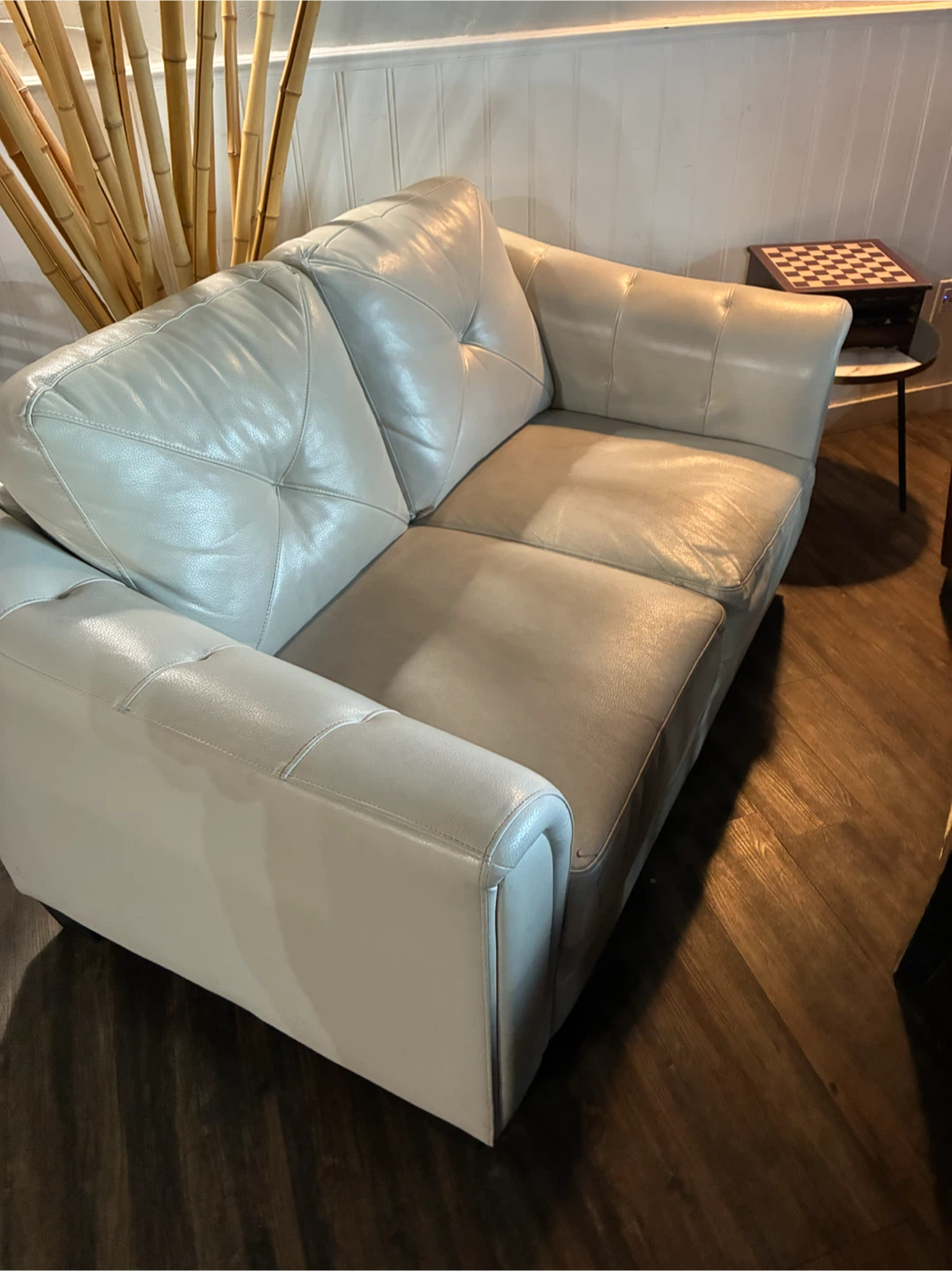 Off-White Leather Loveseat