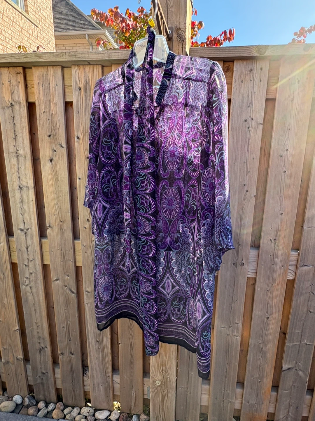 Purple Paisley Print Tunic with belt / scarf - Size Medium - photo 2