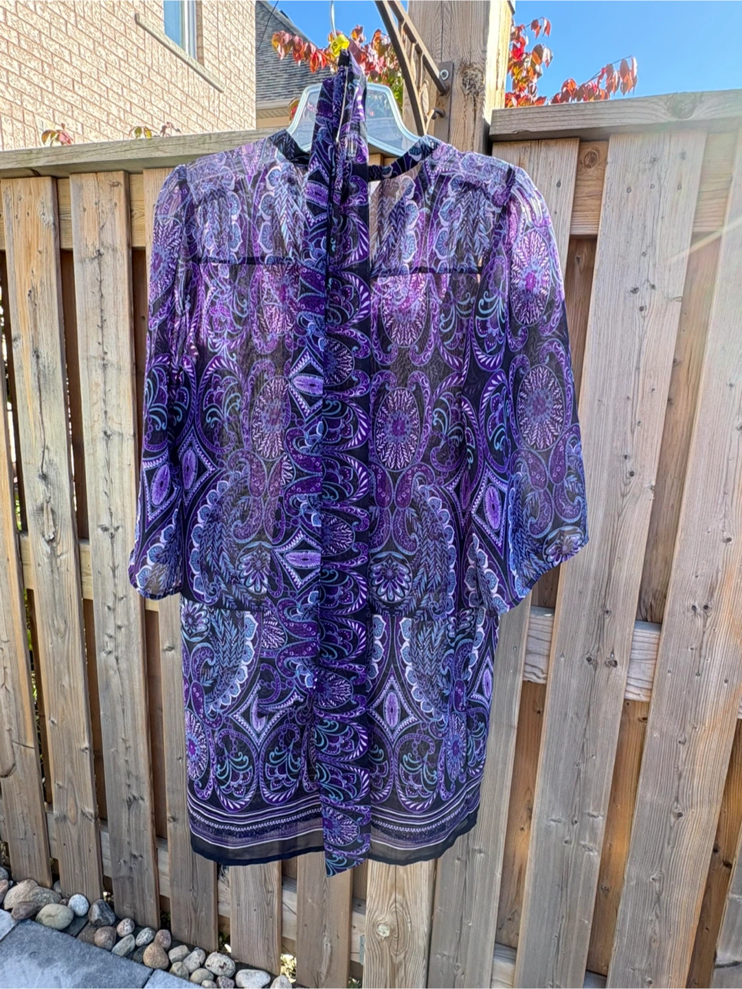Purple Paisley Print Tunic with belt / scarf - Size Medium