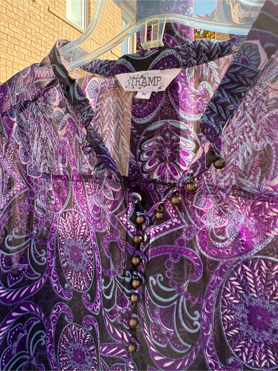 Purple Paisley Print Tunic with belt / scarf - Size Medium - photo 3
