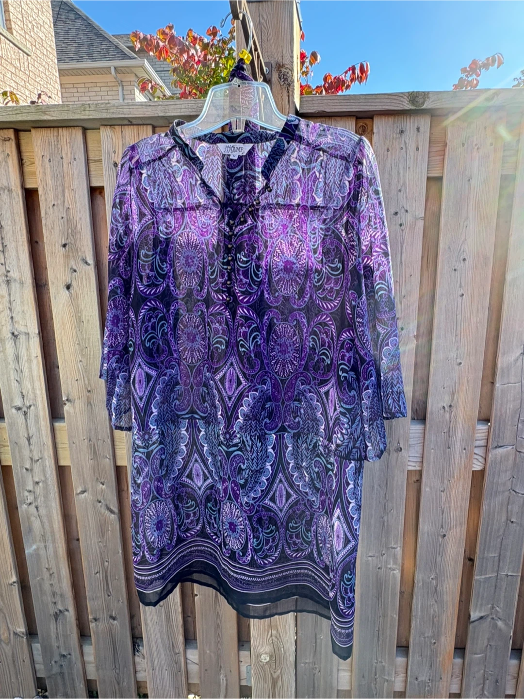 Purple Paisley Print Tunic with belt / scarf - Size Medium - photo 4