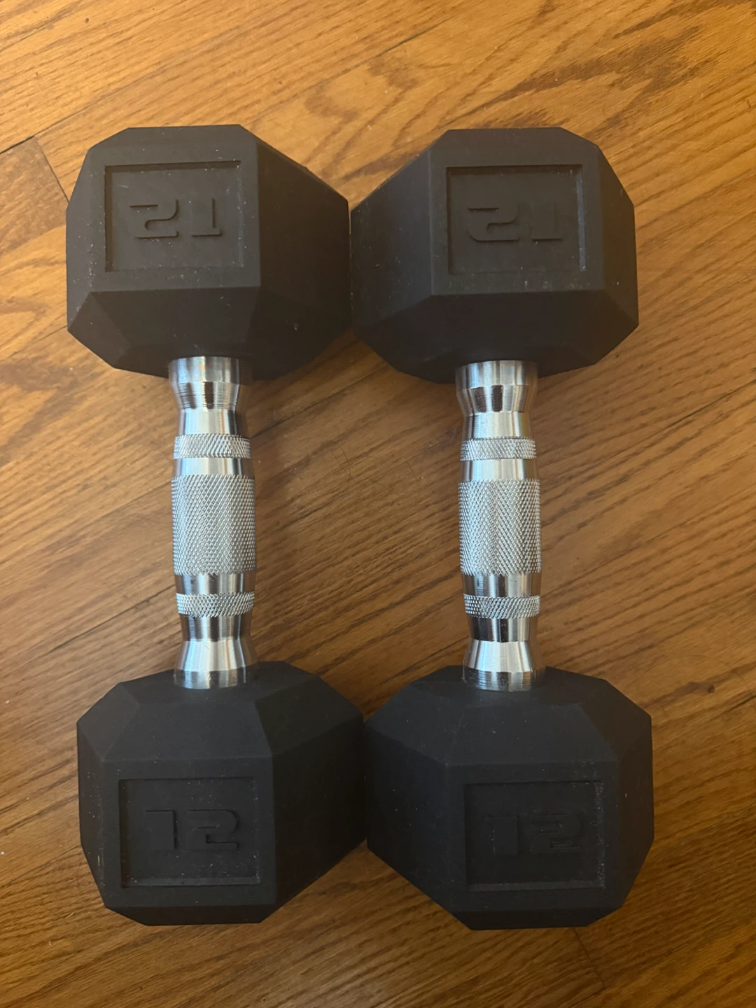 Pair of 12lb Rubber Hex Dumbbells