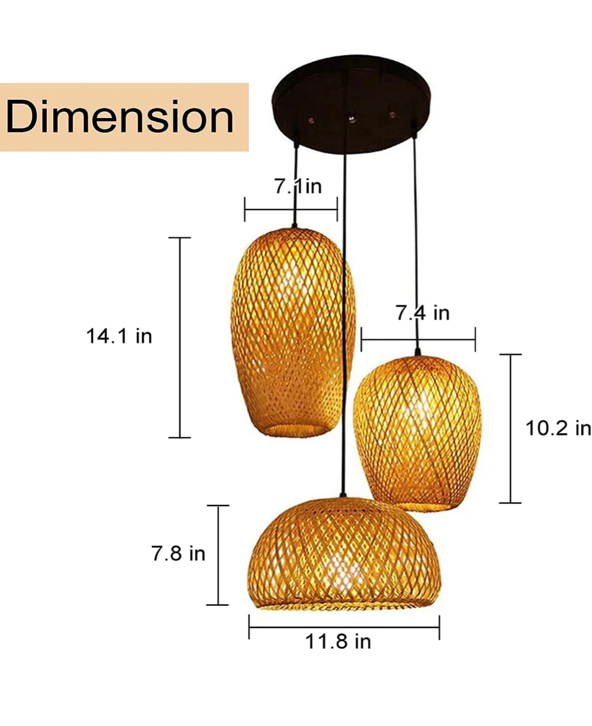 3-Light Bamboo Woven Pendant Light Set - photo 2