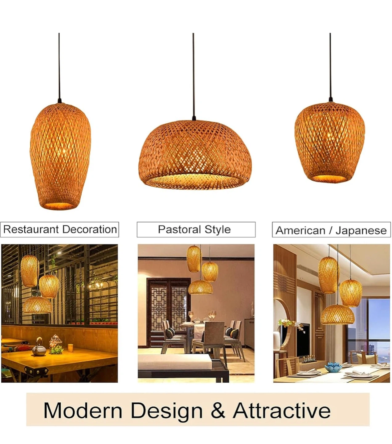 3-Light Bamboo Woven Pendant Light Set - photo 4