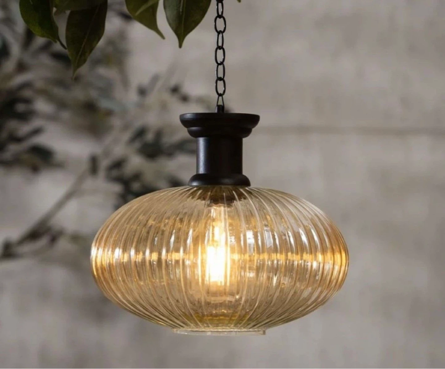 Evergreen Solar Glass Hanging Lantern, Flattened Sphere