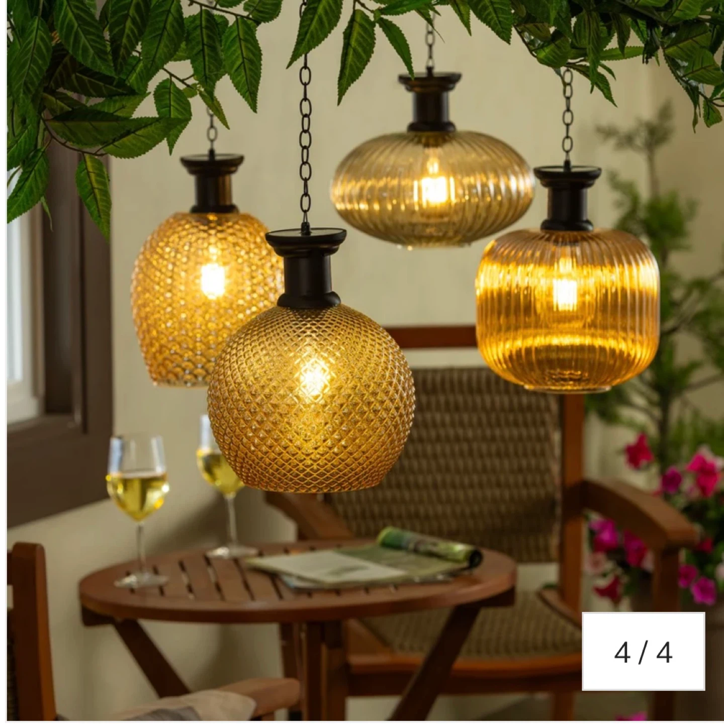 Evergreen Solar Glass Hanging Lantern, Flattened Sphere - photo 5