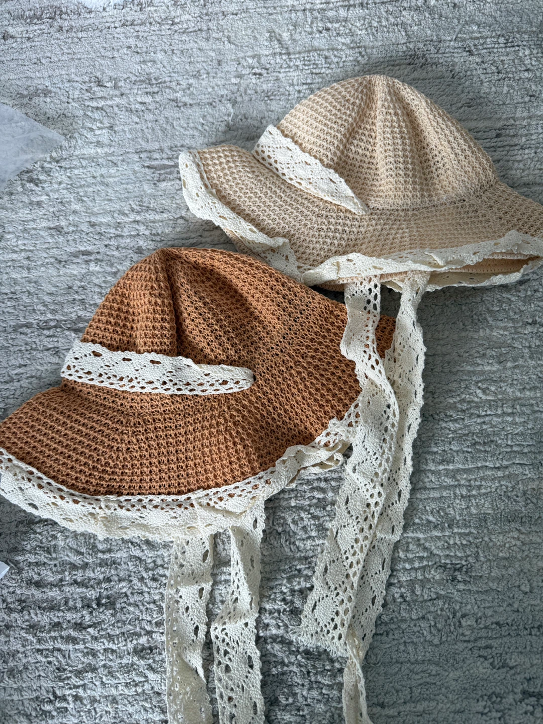Straw Sun Vacation Hats with Lace Trim