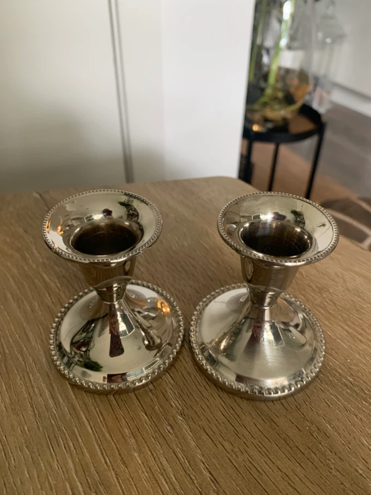Vintage Silver Plated Zinc Taper Candlesticks - photo 2