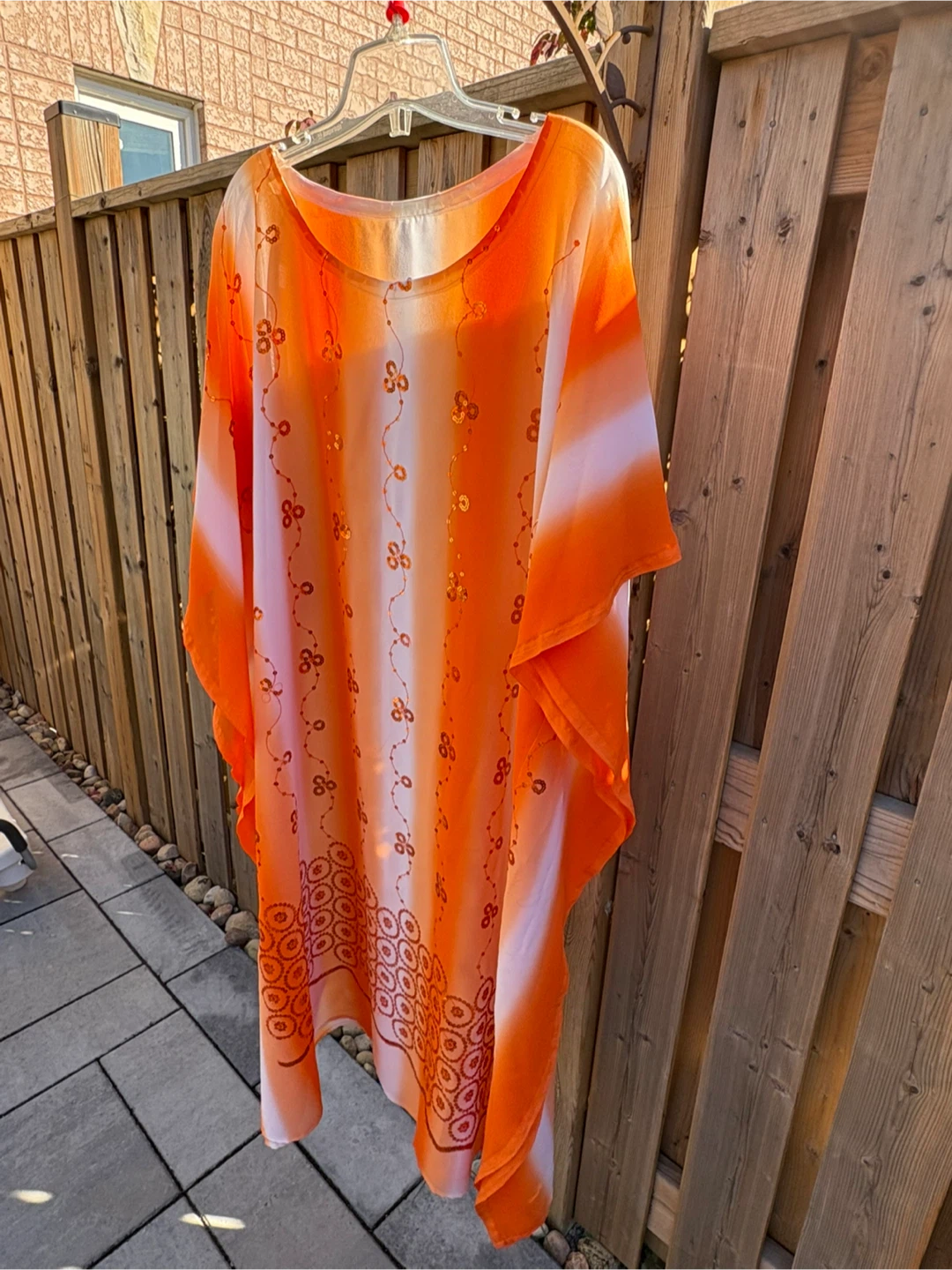 Orange and White Kaftan Cover-Up Dress