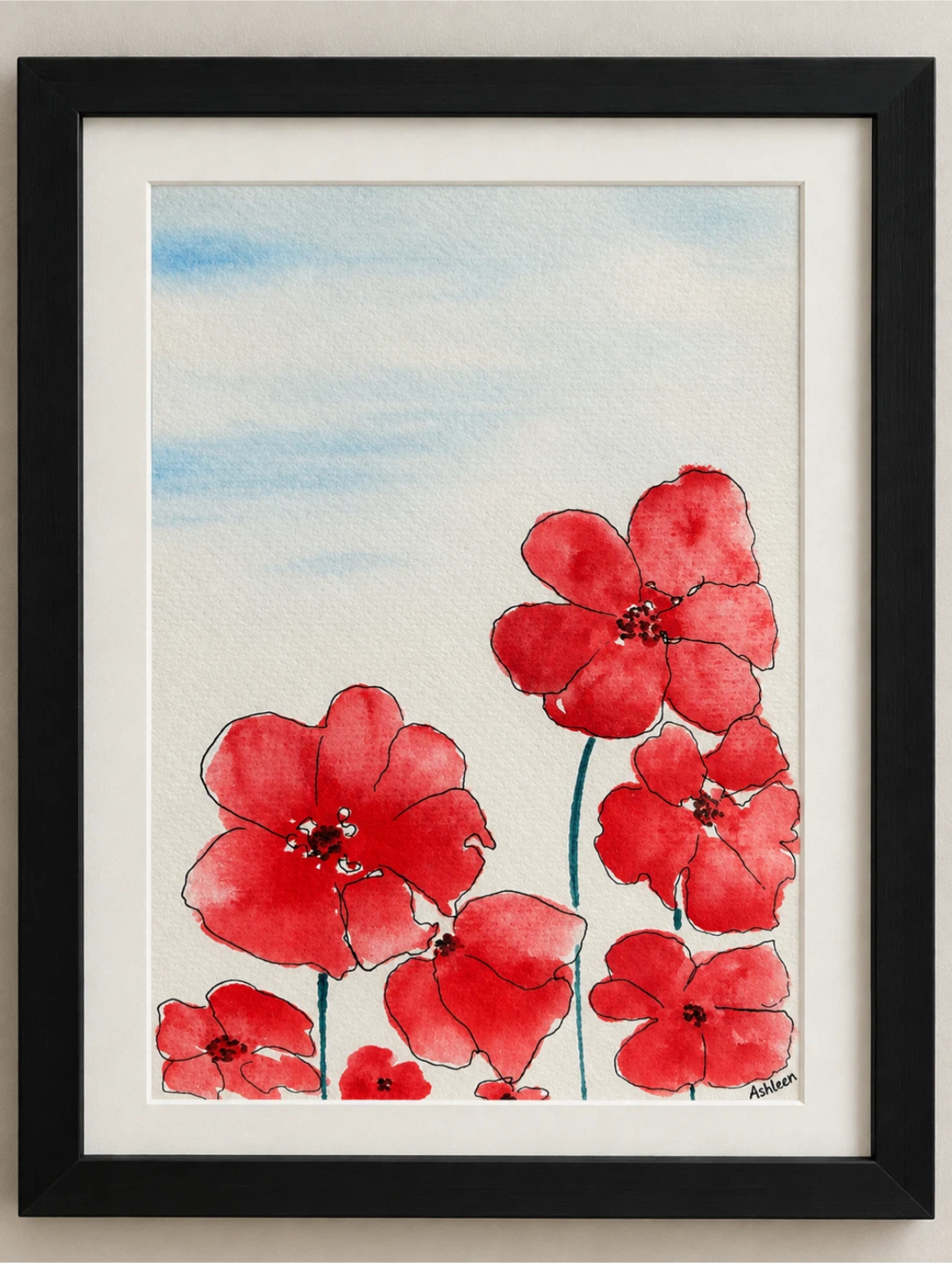 Red Poppy Watercolor Painting 6x9 Original